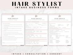 the hair stylist resume template is shown in three different colors and font options