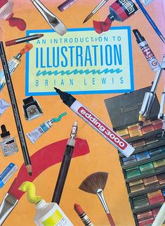 an illustrated book with lots of different items on the cover, including pens and pencils