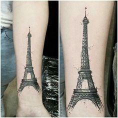 two tattoos with the eiffel tower on them