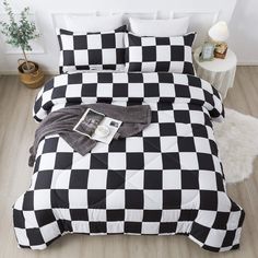 PRICES MAY VARY. 【Queen Plaid Comforter Set】Our black and white plaid comforter comes in 3 pieces, including 1 Black White Checkerboard Comforter (90"x90") and 2 Pillowcases (20"x26"). This queen grid comforter set can be used as a duvet insert or as a stand-alone comforter. You don't need extra cover anymore, which can save your time for change bedding covers. You can conveniently get a bedding set in one single package rather than purchasing each item separately which costs more money. 【 Exqui