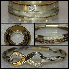 four different types of bracelets with diamonds on top and bottom one is gold, the other is silver