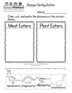 dinosaur sorting activity for kids with pictures