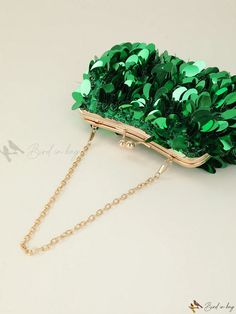 Bird in Bag - Exquisite Luxury: Glitter Beaded Clutch Purse with Chain for Evening Party, Wedding, or Social Gatherings Glamorous Sequined Evening Bag For Weddings, Gold Sequined Evening Bag For Parties, Gold Evening Bag With Sequins For Wedding, Gold Sequined Evening Bag For Wedding, Green Beaded Evening Bag For Party, Green Embellished Evening Bag For Wedding, Beaded Clutch Purse, Sequin Clutch, Beaded Clutch