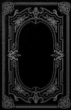 an old black and white book cover with a decorative border around the edges, on a black background