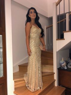 Golden Prom Dress Glitter, Gold Prom Dresses Tight, Gold Sparkling Fitted Evening Dress, Gold Fitted A-line Evening Dress, Glamorous Gold Bodycon Prom Dress, Tulle Sleeves, Tulle Prom Dress, The Dress, Evening Dresses Prom