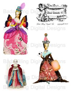 three dolls are shown in different styles and colors, one is wearing a pink dress