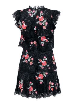 This Rebecca Taylor dress puts the fun into formal! Perfect for a cocktail party, its tiers of black lace and multi-colored floral embroidery make a stylish statement. Wear with your fave platform heels and clutch, and you're good to go! Sizzle and shine in this elegant number! Size 2 Shell 55% Nylon, 45% Rayon Lining 93% Polyester, 7% Spandex Lace trim 100% Nylon Invisible zipper back Cap sleeve Tiered layers Bust 34" Waist 28" Shoulder to hem 35" Spring Black Dress With Scalloped Lace, Black Scalloped Lace Spring Dress, Spring Black Scalloped Lace Dress, Black Lace Dress With Floral Print, Rebecca Taylor Dress, French Girl Chic, Chic Shop, Taylor Dress, Eclectic Style