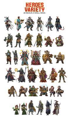 an image of some characters from the video game hero variety, all in different poses