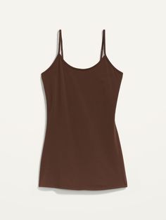 Our First-Layer camis are fitted, flattering, soft.  Great outfits start here.  Adjustable spaghetti straps.  Scoop neck.  Soft-washed, lightweight cotton jersey, with comfortable stretch.  Longer tunic length.  @modelsizes 5’9":S | 5'7":L | 5'10": Top Spaghetti Strap, Brown Tank Top, Layered Cami, Layered Tunic, Great Outfits, Long Tunic, Tunic Length, Petite Size, Cami Tops