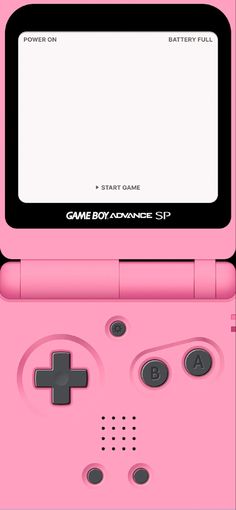 a pink nintendo game boy advance is shown in front of a white background with black buttons