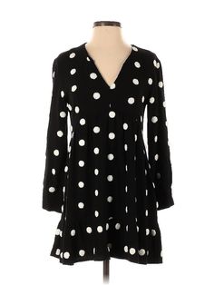 Zara Casual Dress Size: Small Black Dresses - used. 78% Viscose, 22% Acrylic, V Neck, Polka Dots, Short, Long Sleeve | Zara Casual Dress: Black Polka Dots Dresses - Used - Size Small Polka Dot Zara Mini Dress For Spring, Zara Polka Dot Mini Dress For Spring, Casual Zara Polka-dotted Mini Dress, Casual Zara Mini Dress With Polka Dot Pattern, Casual Dress Black, Black Polka Dot Dress, Black Casual Dress, Black Dresses Casual, Short Long