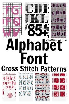 cross stitch alphabet font patterns with the letters and numbers in each letter, all different colors