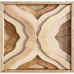 an abstract wooden artwork piece in a wood frame