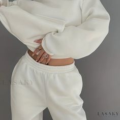 Lasaky - Premium Womens Athletic Two-piece Set: Long Sleeve Hoodies with Kangaroo Pocket and Elastic Waist Jogger Pants - Ideal Workout Outfit Jogger Pants Outfit, Pocket Pattern, Workout Outfit, Two Piece Sets, Creamy White, Jogger Pants, Long Sleeve Hoodie, Kangaroo Pocket, Blazer Suit