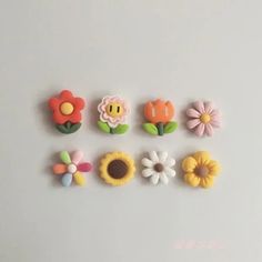 there are many different types of flowers on the wall, and one is made out of clay