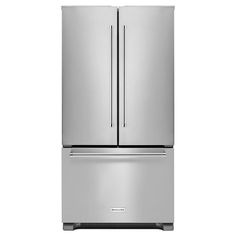 a stainless steel refrigerator freezer with two doors