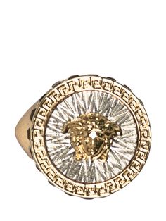 Gold-coloured ring. Versace logo. Embellished with precious metals.Composition: 100% Metal Versace Ring, Versace Jewelry, Versace Gold, Versace Logo, Rhinestone Ring, Men's Jewelry Rings, Mens Accessories Jewelry, Ring Metal, Color Ring