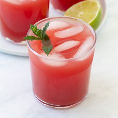 two glasses filled with watermelon and lime juice