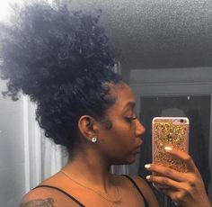 Gorgeous curly bun | Black women hair Natural Bun Black Women, Bun Black Women, Hairstyling Tips, Cabello Afro Natural, Curly Bun, Curls For The Girls, Beautiful Natural Hair