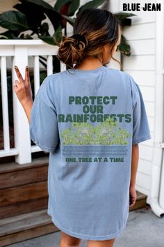 "Protect Our Rainforests Oversized Shirt, Comfort Colors Aesthetic Shirt, Save The Planet Shirt, Environmental Shirt, Save The Wildlife Shirt Whether you're hitting the road for a cross-country adventure or just hanging out with friends, you'll love its comfortable, oversized fit with this Comfort Colors shirt. The mineral wash feel is super soft and perfect for any casual occasion. Rock this tee with your favorite jeans or leggings and you'll look great no matter what. This is a standard unisex size Comfort Colors Tee. For an oversized tee, please size up. If you are looking for an oversized \"T-shirt Dress\" look, we recommend sizing up 2 sizes. Please review the size chart to ensure you receive the fit you want. HOW TO ORDER 1- Select \"Shirt Size\". 2- Select quantity. 3- Click \"Add T Printed Cotton Tops For Outdoor, Outdoor Cotton Printed Tops, Oversized Short Sleeve Tops For Outdoor, Oversized Letter Print Tops For Outdoor, Planet Shirt, Colors Aesthetic, Oversized T Shirt Dress, Aesthetic Shirt, Photoshoot Inspo