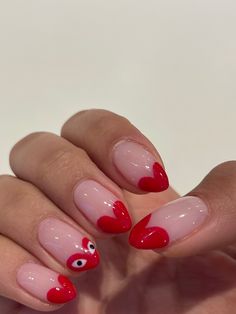 Cdg Heart Nails, Short Nail Designs Valentines, Cdg Nails, Xo Nails, Heart Tip Nails, Slay Nails, Almond Acrylic Nails Designs, Harry Styles Nails, Nail Designs Valentines