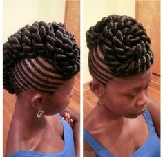 Cute! Braided Sides Mohawk, Braid Mohawk Updo, Braiding Mohawk Hairstyles, Braided Faux Hawk Updo, Mohawk With Braids On The Side, Natural Updo, Big Braids, Mohawk Braid