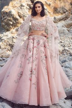 Organza Floral Lehenga, Blush Pink Lehenga, Dolly J, Pink Cape, Zardozi Embroidery, Pink Lehenga, Embroidered Lehenga, Indian Blouse