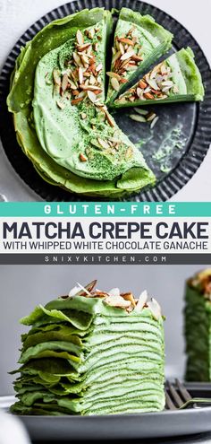 Surprise Mom with this Mother's Day sweet treat! This Mother's Day dessert idea features gluten-free crepes with almond flour. Layered with matcha whipped white chocolate ganache, this matcha crepe cake recipe is sure to impress! Matcha Crepe Cake, Whipped White Chocolate Ganache, Cake Ganache, Matcha Almond, Crepe Cake Recipe, Crepe Ingredients, Crepe Suzette, Cake With White Chocolate, Whipped Ganache