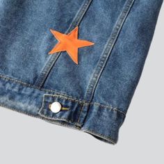 Achieve effortless style with this orange stars vintage denim jacket from our 2023 Spring-Summer Collection! This turn-of-the-century-inspired piece is perfect for those who want to make a statement with their couture choices. The regular fit and buttoned closure make it a enduring design. while the embroidered pattern adds a touch of luxury and glamour.Distinctive Features: Y2K Style: Enjoy the classic. yet fashion look of the Turn-of-the-century style. perfect for any occasion! Embroidered Pat Trendy Summer Denim Jacket With Snap Buttons, Trendy Denim Jacket With Snap Buttons For Summer, Trendy Denim Jacket With Star Print For Spring, Summer Retro Denim Jacket, Retro Denim Jacket For Summer, Fall Denim Jacket With Star Patch, Vintage Summer Denim Jacket With Button Closure, Casual Star Print Denim Jacket, Trendy Denim Jacket With Star Print