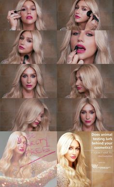 a collage of photos showing how to brush her hair and make it look like she is doing something