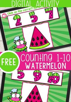 the counting 1 - 10 watermelon game is shown in three different colors and numbers