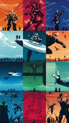 an image of some sci - fi characters in different colors and sizes, with the same background