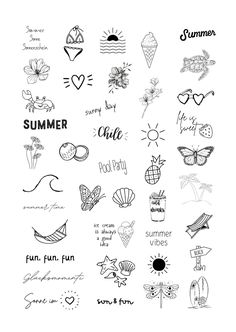 A sheet of temporary adhesive tattoos with summer motifs. Included in the delivery are a tattoo sheet, instructions and a non-mirrored printout to see how the tattoos will look on the skin. Please also take a look at our other articles. Cute Preppy Tattoos, Mini Holiday Tattoos, See Tattoo Ideas, Summer Theme Tattoo, Our Last Summer Tattoo, Summer Themed Tattoos, Summer Tattoo Ideas Beach, Cute Summer Tattoos