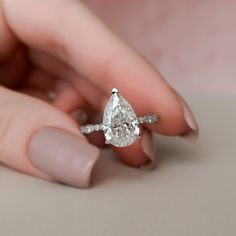 3.0CT Pear Cut Moissanite Diamond Vintage Pave Engagement Ring In Solid Gold Pave Setting Engagement Ring, Rings Anniversary, Pave Engagement Ring, Pave Band, Types Of Diamonds, Thanksgiving Gift, Moissanite Wedding Bands, Proposal Ring, Ring Promise