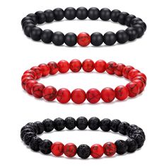 PRICES MAY VARY. [Bead Bracelet Set]: The men's bracelets consists of 3 bead set bracelets, including lava stone bracelet, black beads bracelets,black and red bead bracelets. Different styles of beads meet all the needs of daily matching. [Stretch Bead Bracelet]: The size of the beads on the personalised mens bracelets varies depending on the set, including 8mm beads or a combination of 6mm beads and 8mm beads. The elastic rope connection design can fit most men's wrists well, adding to men's ch Mens Bead Bracelet, Connection Design, Mens Bracelet Set, Bracelets Black, Lava Rock Bracelet, Eye Bracelets, Red Beaded Bracelet, Mens Bracelets, Lava Stone Bracelet