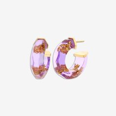 Petite Gold Leaf Faceted Lucite Hoops in Lilac (up-close) Candy Earrings, Eclectic Jewelry, Leaf Patterns, Handcrafted Accessories, Ear Candy, Earrings Hoop, Huggie Hoop Earrings, Live Your Life, Friday Sale