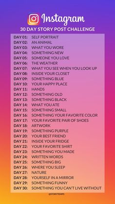 an instagram poster with the words 30 day story post challenge