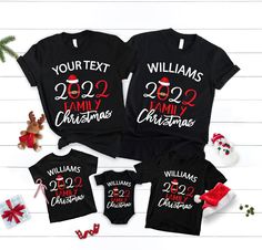 Custom Family Christmas Christmas Crew 2022 Matching T-shirt Cool Family Christmas Shirts, Holiday Black T-shirt With Letter Print, New Year Black Crew Neck T-shirt, Black Crew Neck T-shirt For New Year, Christmas Shirts Family, Pajamas Christmas, Funny Santa Claus, Matching Christmas Shirts, Personalized Matches