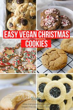 easy vegan christmas cookies collage with text overlay that reads easy vegan christmas cookies