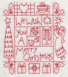 a cross stitch christmas card with the words, we wish you a merry christmas