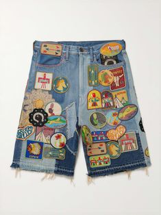 Shop KAPITAL Straight-Leg Appliquéd Patchwork Denim Shorts, Explore the latest in-season KAPITAL collection today on MR PORTER Denim Shorts For Men, Blue In Green, Custom Jeans, Patchwork Denim, Patchwork Jeans, Patched Jeans, Japan Style, Shorts For Men, Denim Patchwork