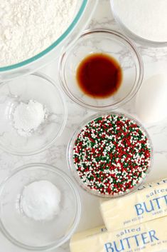 the ingredients to make this cake are in bowls