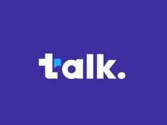 the logo for talk is shown on a purple background with blue and white letters that spell out