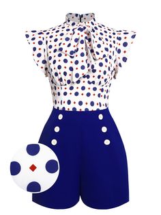 [Pre-Sale] Blue 1950s Polka Dot Buttoned Romper – Retro Stage - Chic Vintage Dresses and Accessories 50s Polka Dot Dress, Surgery Outfit, 50s Rockabilly Fashion, 1950s Bombshell, 50s Theme, Mode Rockabilly, Rockabilly Mode, 1950s Fashion Women, Retro Stage