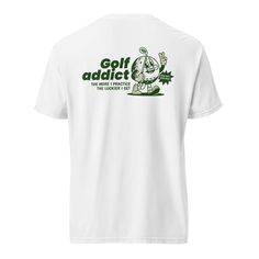 Show your passion for golf with our "Golf Addict" T-Shirt! This tee features a playful and motivational design of a golf ball character holding a club and flashing a peace sign. Perfect for golf enthusiasts, this shirt boasts the slogan "The More I Practice, The Luckier I Get," reminding everyone that practice makes perfect. Made from soft, high-quality fabric, this shirt ensures comfort on and off the golf course. Whether you're hitting the greens or just hanging out with fellow golf lovers, th Ball Character, Practice Makes Perfect, Golf Lover, Golf T Shirts, Hole In One, Golf Sport, Golf Ball, Peace Sign, Golf Shirts