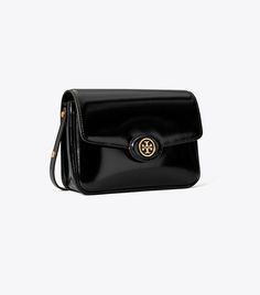 Robinson Spazzolato Convertible Shoulder Bag: Women's Designer Shoulder Bags | Tory Burch Chic Glossy Shoulder Bag For Travel, Chic Glossy Finish Shoulder Bag For Travel, Classic Glossy Satchel Bag, Classic Glossy Travel Bag, Classic Satchel Bags With Glossy Finish, Classic Rectangular Bags With Glossy Finish, Classic Rectangular Bag With Glossy Finish, Classic Glossy Finish Rectangular Bags, Elegant Glossy Finish Crossbody Bag