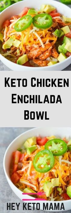 two bowls filled with keto chicken enchilada bowl