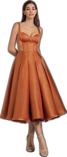 Satin A-line Dress With Box Pleat, Elegant A-line Ball Gown For Prom Season, Formal A-line Tea Length Dress With Pleated Bodice, A-line Ball Gown For Prom, Chic A-line Bridesmaid Gown, Prom Dress With Pleated Back And Fitted Bodice, A-line Bridesmaid Ball Gown, A-line Tea Length Dress With Fitted Bodice For Party, Formal A-line Ball Gown For Prom Season