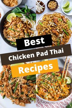 the best chicken pad thai recipes on a white plate with chopsticks and lime wedges