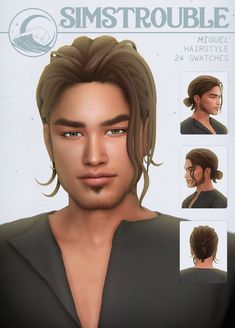 an image of a man with long hair and different facial expressions for the character simstouble